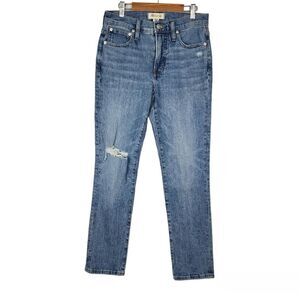Madewell Jeans Mid-rise Perfect Vintage Distressed Ripped Blue Stretchy Sz 25